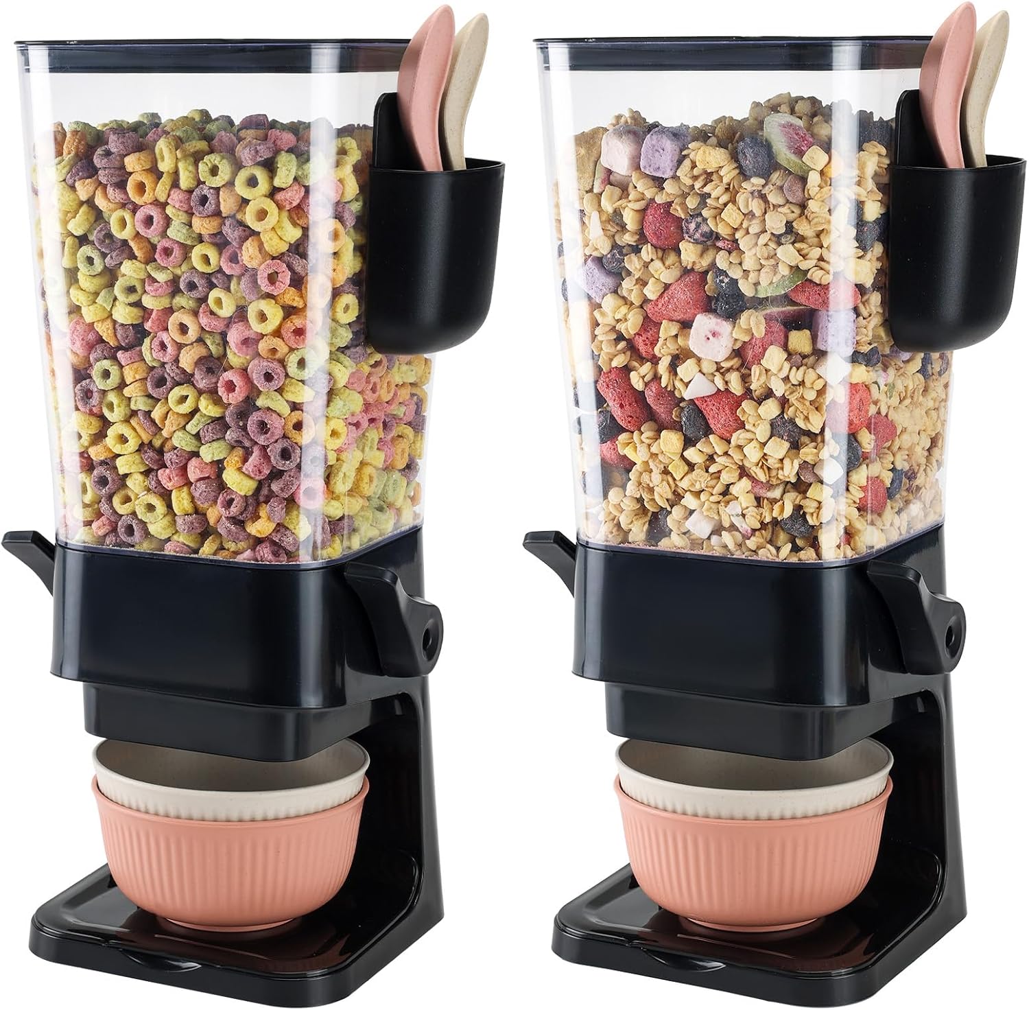 Black 2-Pack Cereal Dispenser with Bowls & Spoons – 5.5 QT Snack Organizer
