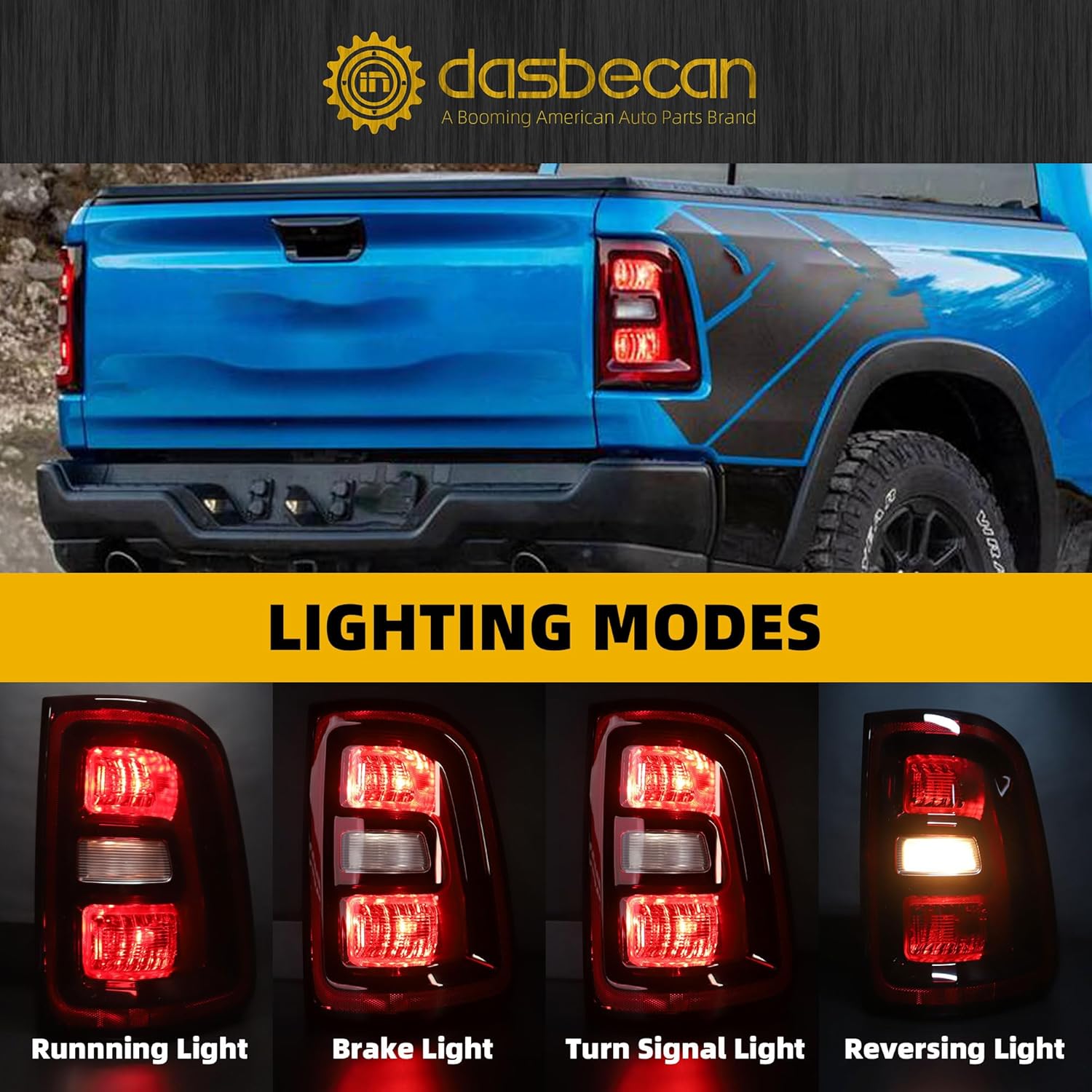 Dasbecan Halogen Tail Light Assembly Compatible with 2025 2026 Dodge Ram 1500 Taillight Smoked Black Bezel Rear Lamp Right Passenger Side Replace#68531046AA
