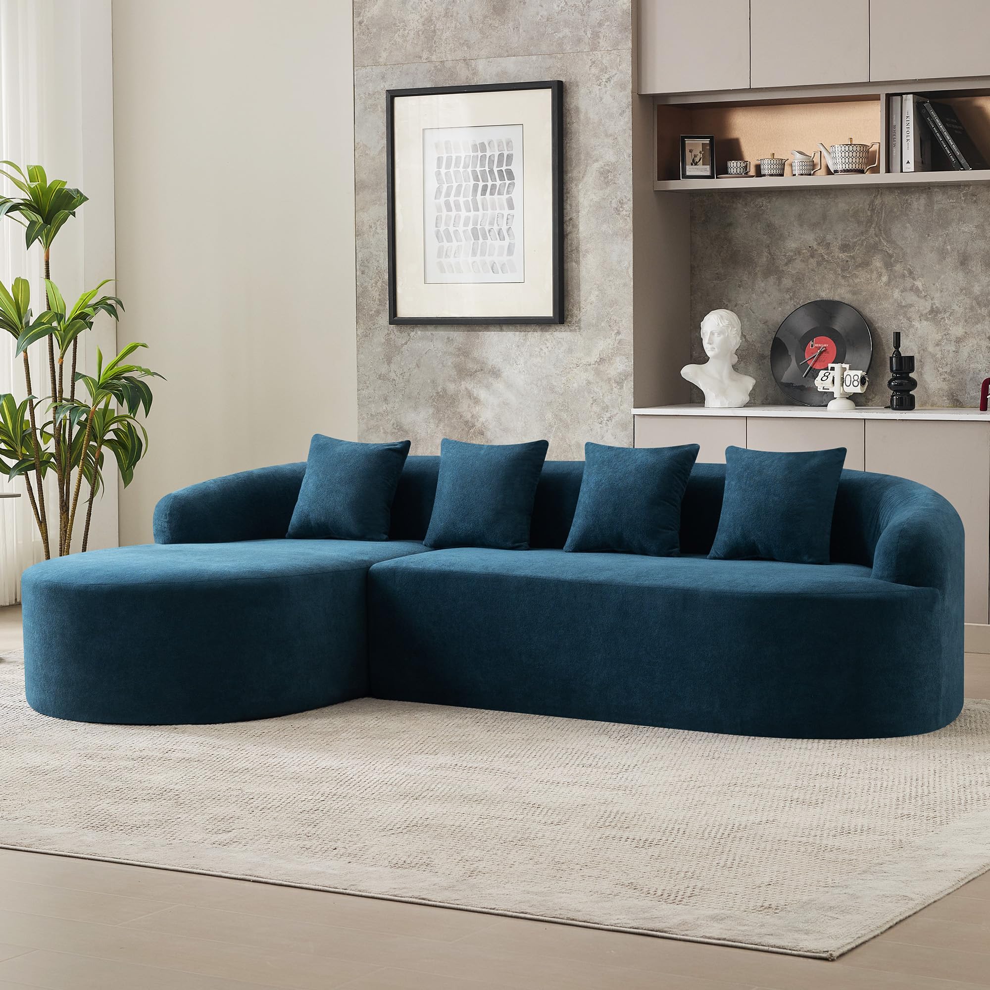 Boneless L Shaped Sofa Couch Oversized Sectional Curved Cloud Sofa with Chaise Lounge Chenille 4 Seats Deep Seat