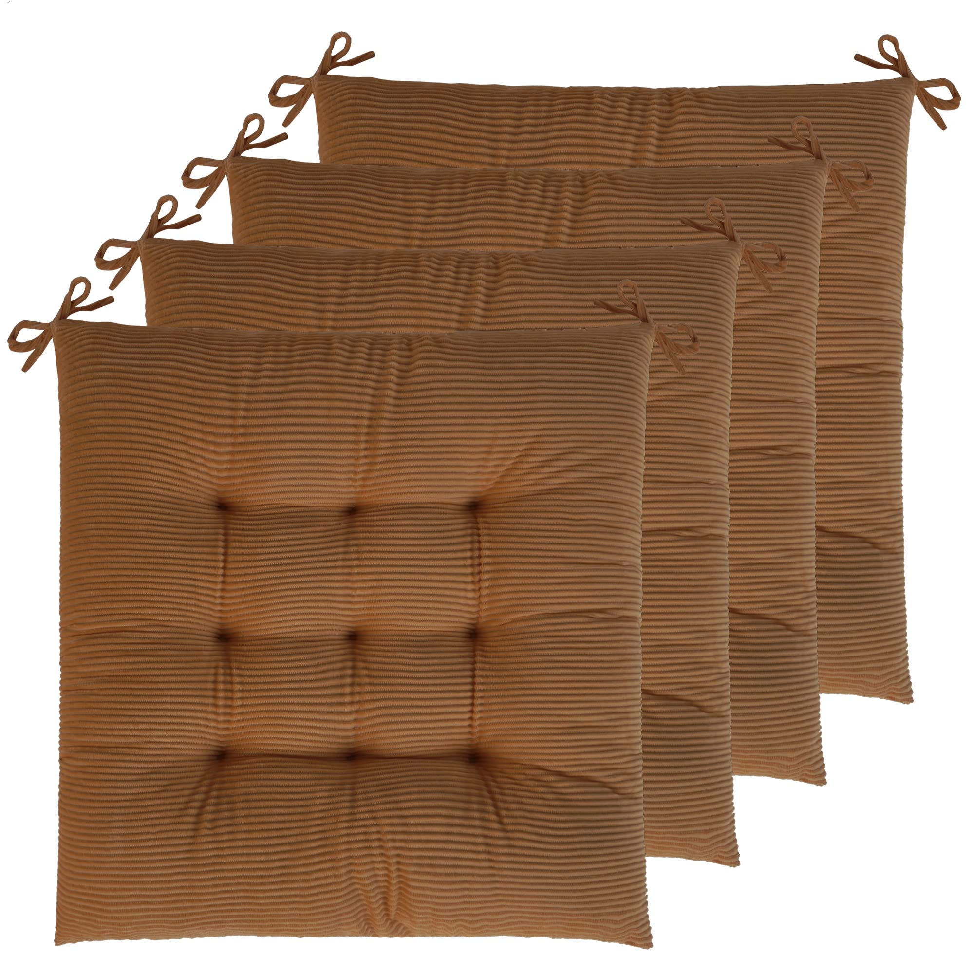 ELFJOY 4 Pack Chair Cushions for Dining Kitchen Chairs 18 Inches Seat Cushion Pads Warm Thick Corduroy Comfort Chair Cushions for Office with Ties(18", Coffee)