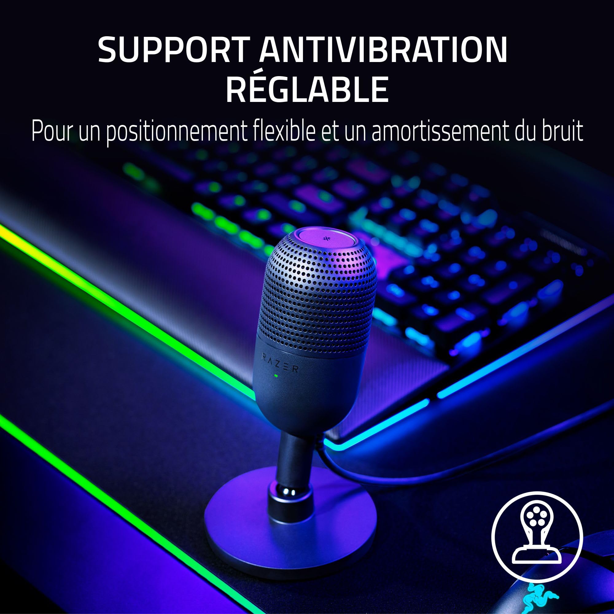 Razer Seiren V3 Mini - Microphone USB ultra-compact (microphone à condensateur 14 mm, directivité supercardioïde, détecteur de mise en sourdine, absorbeur de chocs intégré) Noir