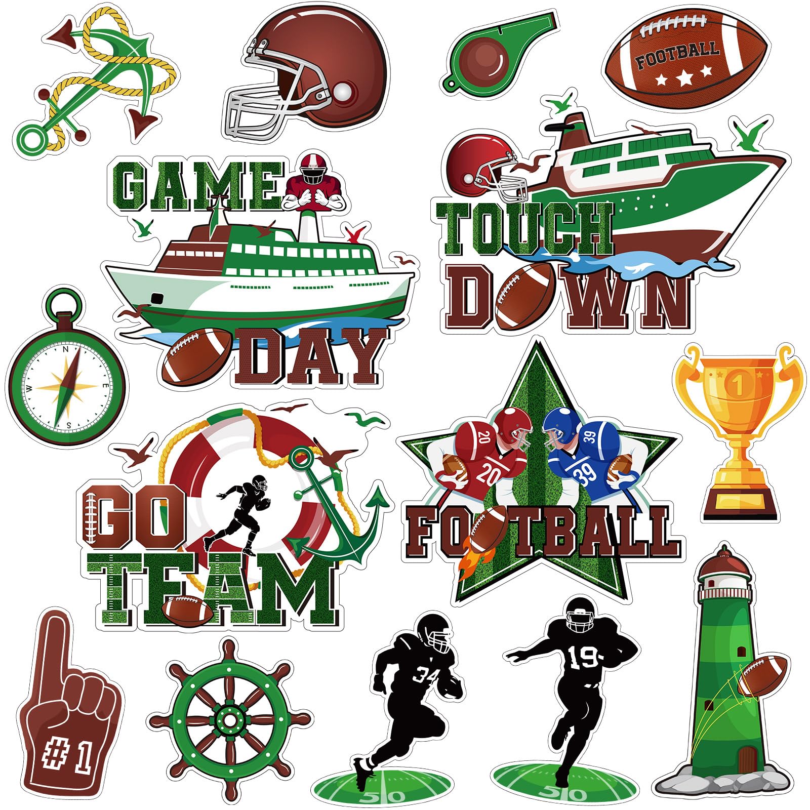Capoda 16 Pcs Football Locker Magnets Cruise Magnetic Stickers Football Fridge Magnets Ship Door Decorations for Cruise Ship Door Whiteboard Car Sport Game Day Party