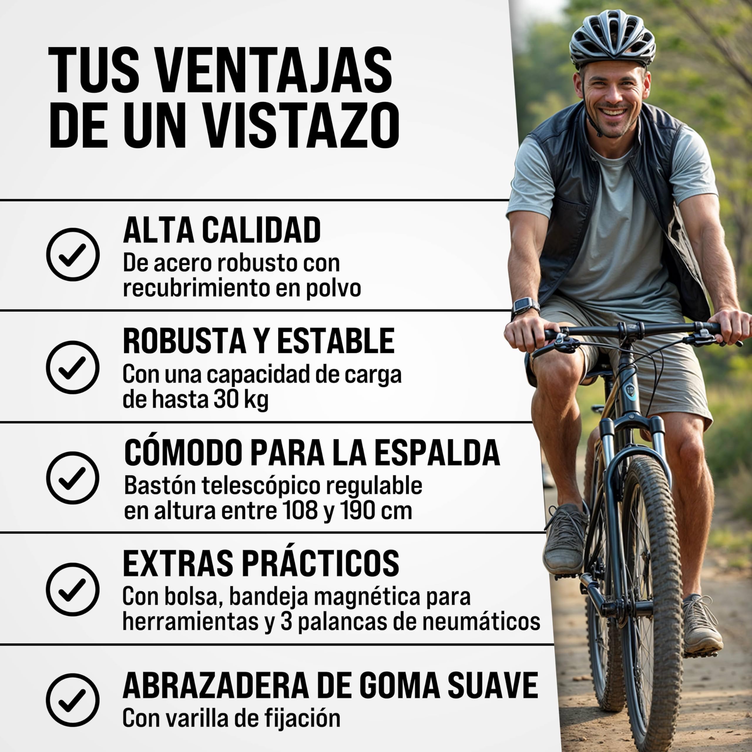 MONZANA® Caballete para Bicicleta Plegable Soporte Montaje Altura Regulable 108-190cm Barra Telescópica Giratoria 360° Estable con Bolsa Carga hasta 30Kg