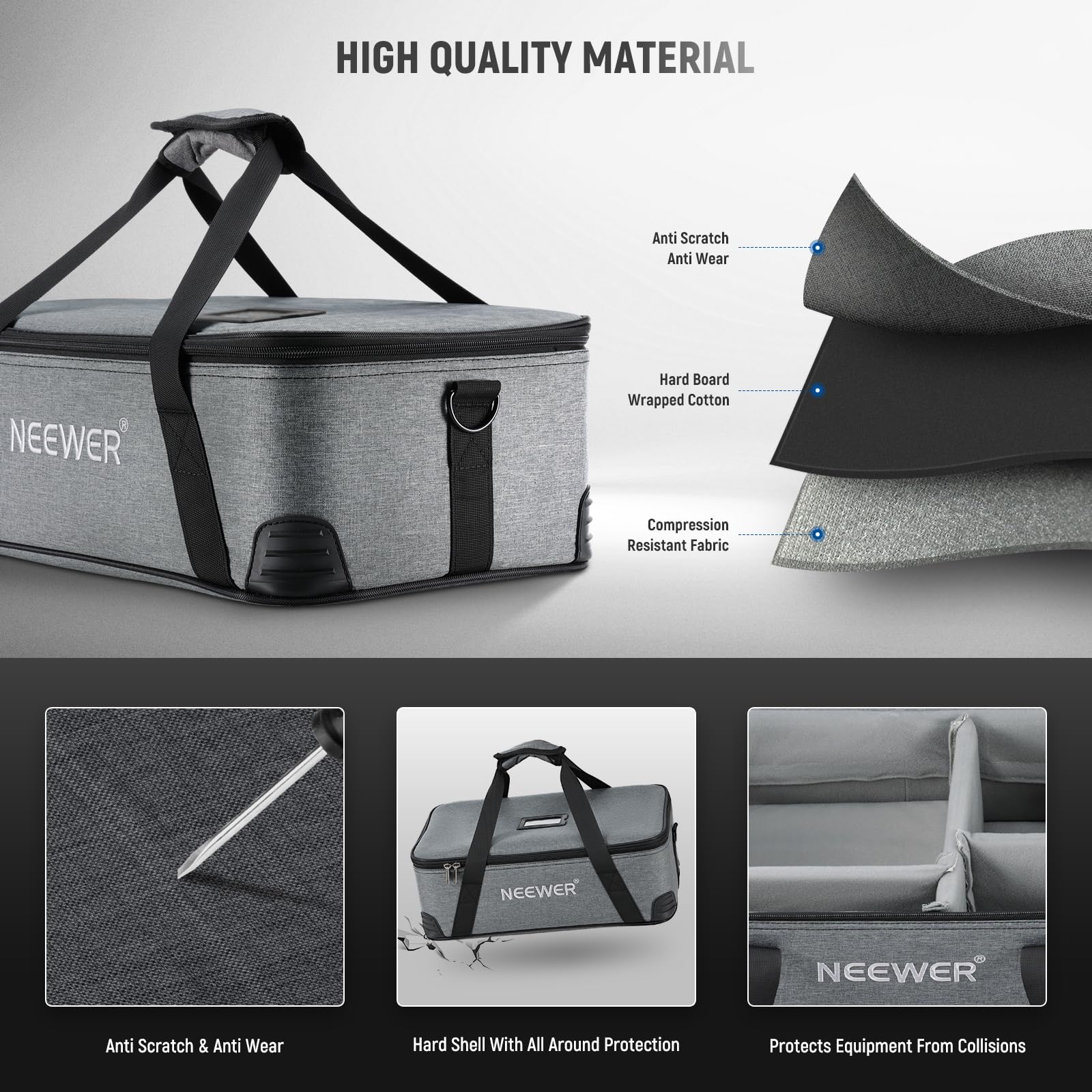 Neewer Bolsa de Transporte con Espuma móvil Acolchada para Studio Light Vision 4 ML300 CB60 CB60B RGB CB60 MS60B MS60C MS150B, Bolsa de Transporte de Tela Oxford Duradera con Correa para el Hombro y
