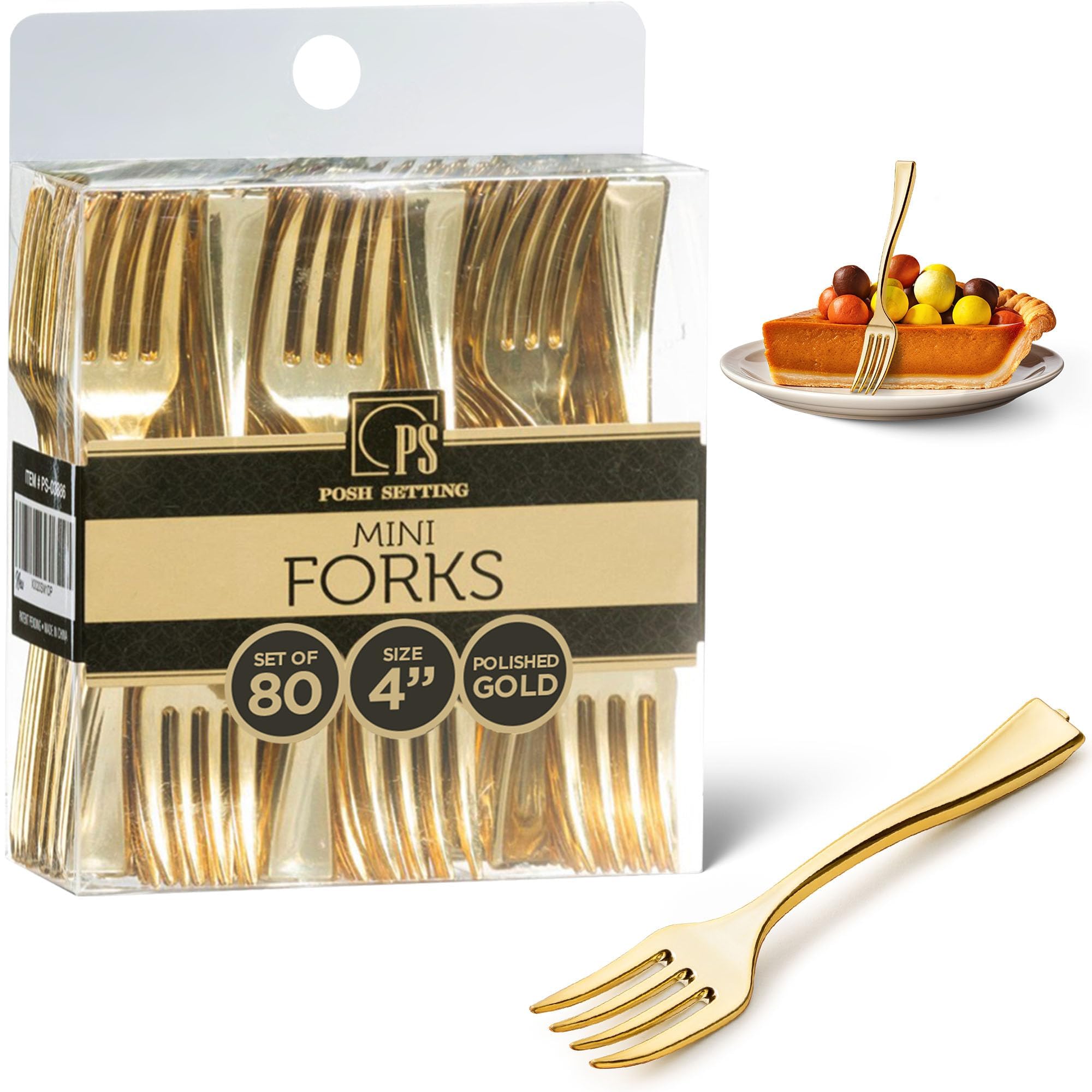Posh Setting - Plastic Mini Forks, Gold Mini Forks, Gold Plastic Mini Dessert Forks, Disposable Tiny Gold Forks, 4 inch Gold Plastic Forks, Taster Forks, Small Forks, Appetizer Forks (80 Pack)