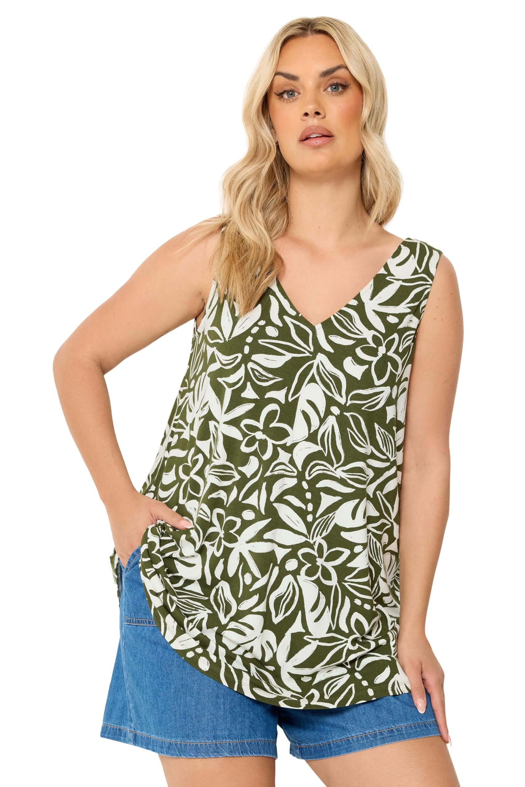 Yours Women's Light Khaki Floral Swing Vest Top In | : 22/24