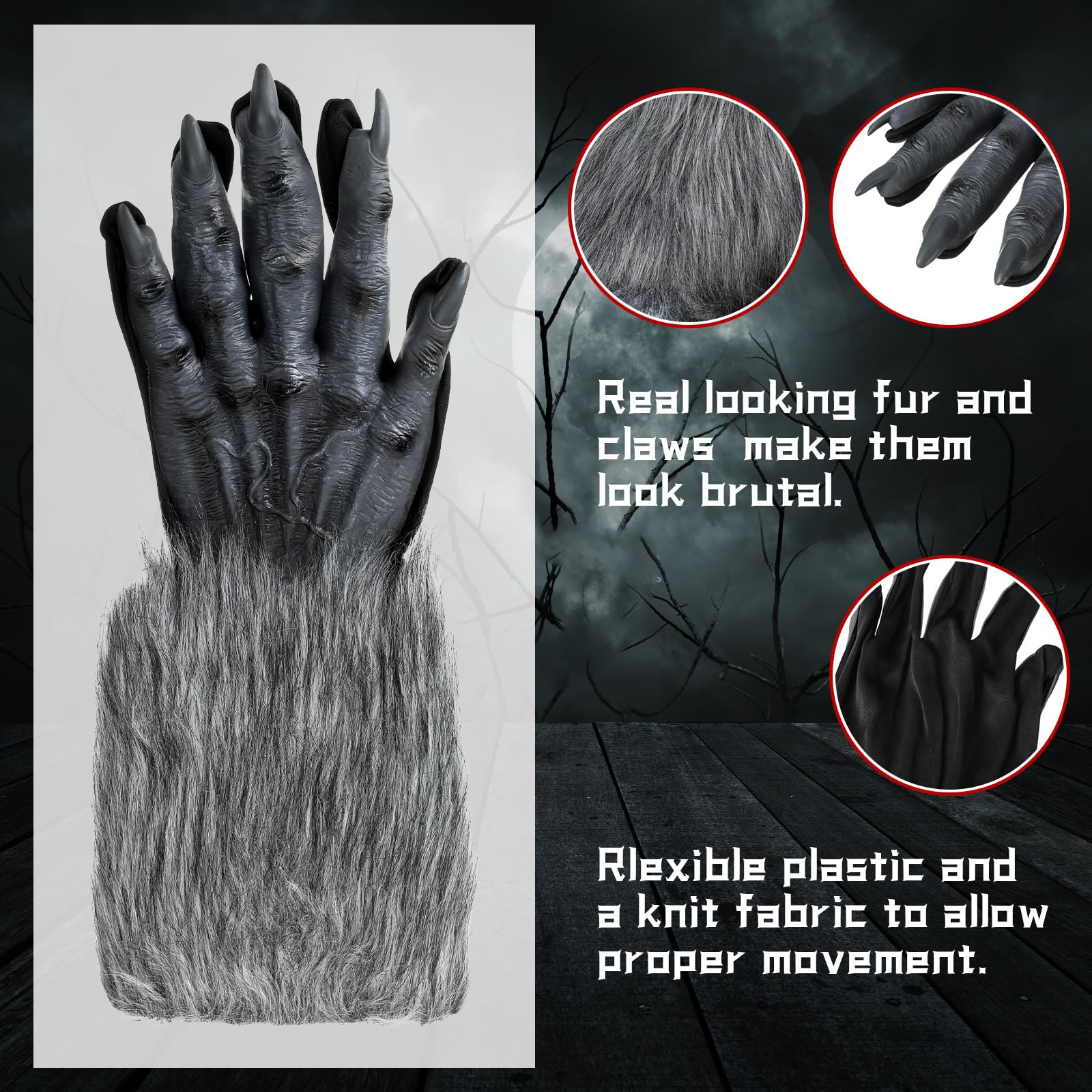ramede Kostium wilkołaka na Halloween, dla dorosłych, głowa wilka, maska, pazury, rękawiczki, wilkołak, pokrowce na buty dla mężczyzn, kobiet, unisex, dla dorosłych, przebranie, cosplay, przyjęcie,
