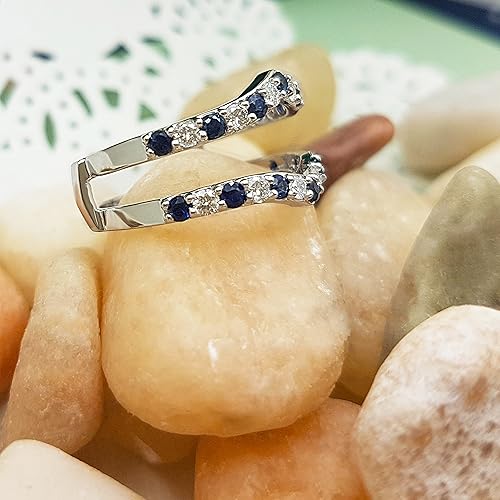 Miniatura 3 de Dazzlingrock Collection Round Gemstone & White Diamond Enhancer Guard Wedding Band for Women in 10K Solid White Gold