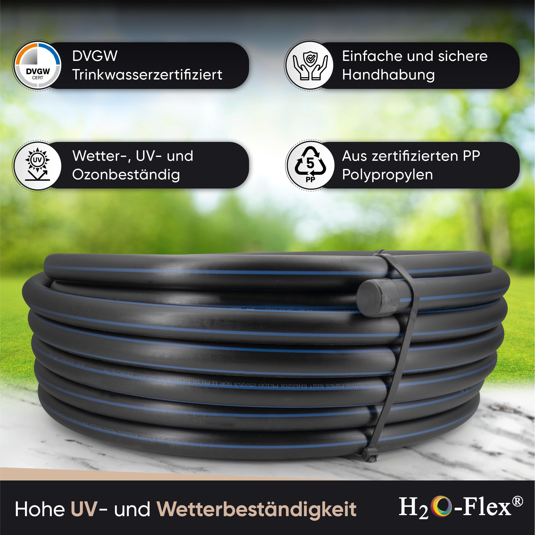 Tuyau PE100 HD 25 x 2,3 mm HDPE PN16 Conduite d'eau potable DVGW 100 m