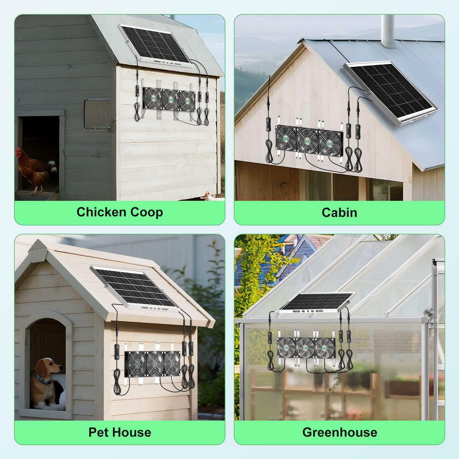 11,9 cm Solar-Gewächshaus-Ventilator, 3 Stück, 30 W, solarbetriebener Abluft- oder Ansaugventilator, wasserdicht, starker Luftstrom, 5 m Kabel, für Outdoor-Schuppen, Hundehütte, Belüftung