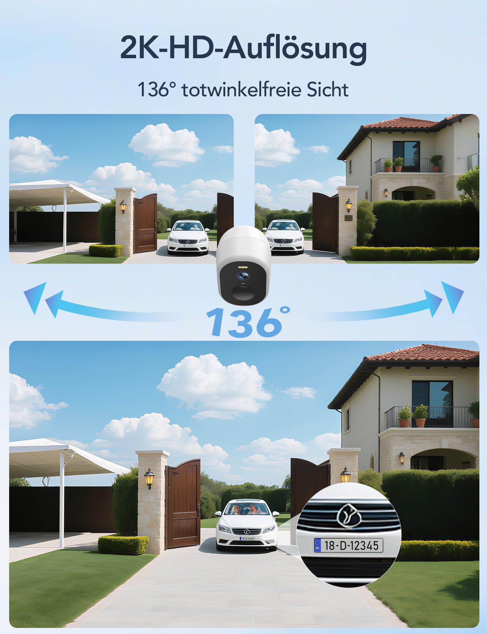 GNCC 2K/4MP Überwachungskamera Aussen Akku, 5GHz/2,4GHz WLAN Kabellose Überwachungskamera außen mit 2-Wege Audio, Bewegungserkennung, Farbige Nachtsicht, IP65 Wasserdicht, 2pcs