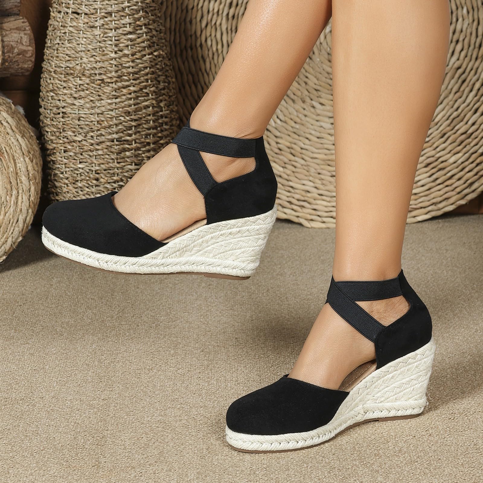 Genérico Sandalias Mujer Verano Primavera Verano Anchas Mujer Cuña Plataforma Calzado Esparto Zapatos de Tacón Vestir Elegantes Shoes Alpargatas Valencianas Verbenas Fiesta