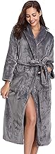Vlazom Ladies Dressing Gown, Flannel Soft Robe Warm Fluffy Bathrobes with Hooded or Shawl Collar Long Robe for Cold Day UK 6-28