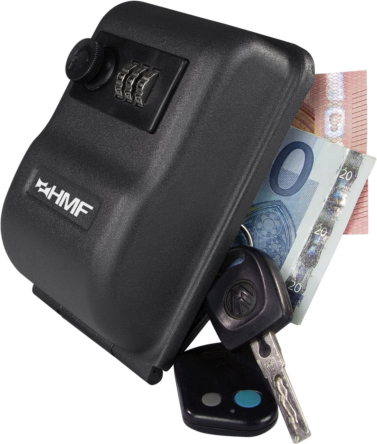 HMF 303-02 Key Safe attached to a car window, demonstrating a temporary mounting option