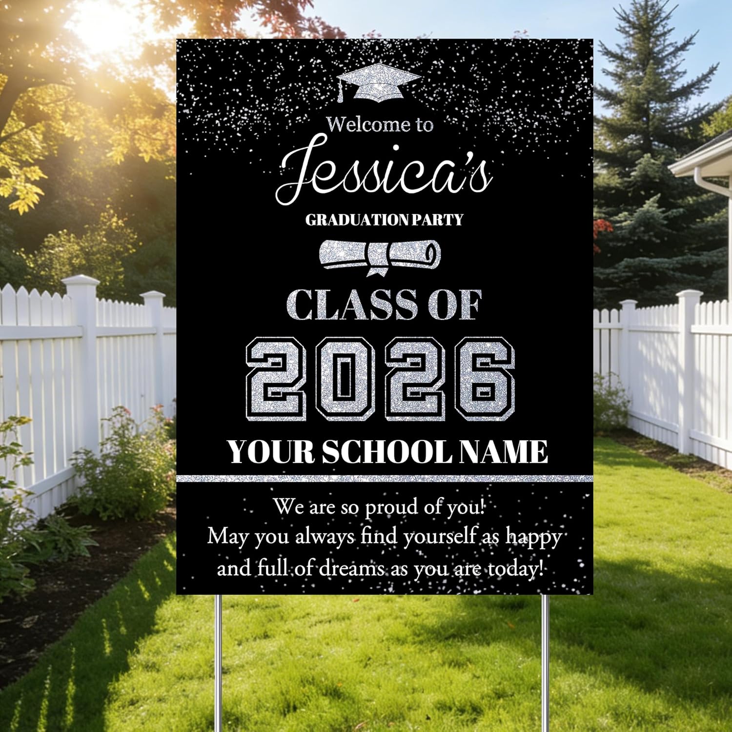 Custom Photo Graduation Yard Sign, Personalized Class of 2026 Graduation Yard Sign with Stakes, Custom Graduation Lawn Sign for High School College Grad Party(Style E)