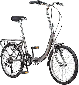 Schwinn Bicicleta dobrável, preta, titânio ou branca, bicicleta de 50 cm para adultos e crianças, 7 velocidades, estrutura dobrável de alumínio leve, suporte traseiro integrado, freios lineares