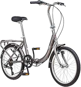 Schwinn Bicicleta dobrável, preta, titânio ou branca, bicicleta de 50 cm para adultos e crianças, 7 velocidades, estrutura dobrável de alumínio leve, suporte traseiro integrado, freios lineares