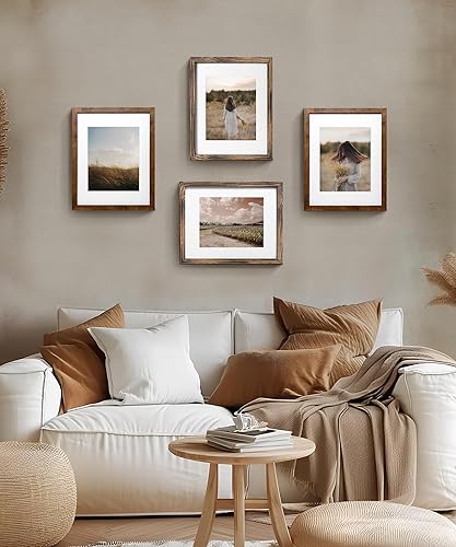 Miniatura 2 de Sonefreiy Portarretratos de madera de 11 x 14 pulgadas con paspartú para fotos de 8 x 10 pulgadas, juego de marcos de fotos marrón moderno para