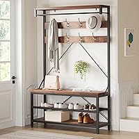 IDEALHOUSE Industrial Coat Rack Shoe Bench Hall Tree Entryway Storage with 8 Hooks Shelf 300lbs Grey 40x16x72"