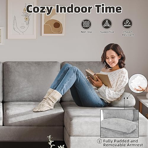 Miniatura 3 de Bezseller Sofá modular en forma de U de 107.3 pulgadas con cojín y tela de chenilla, cómodos juegos de muebles de 4 asientos con diván doble para