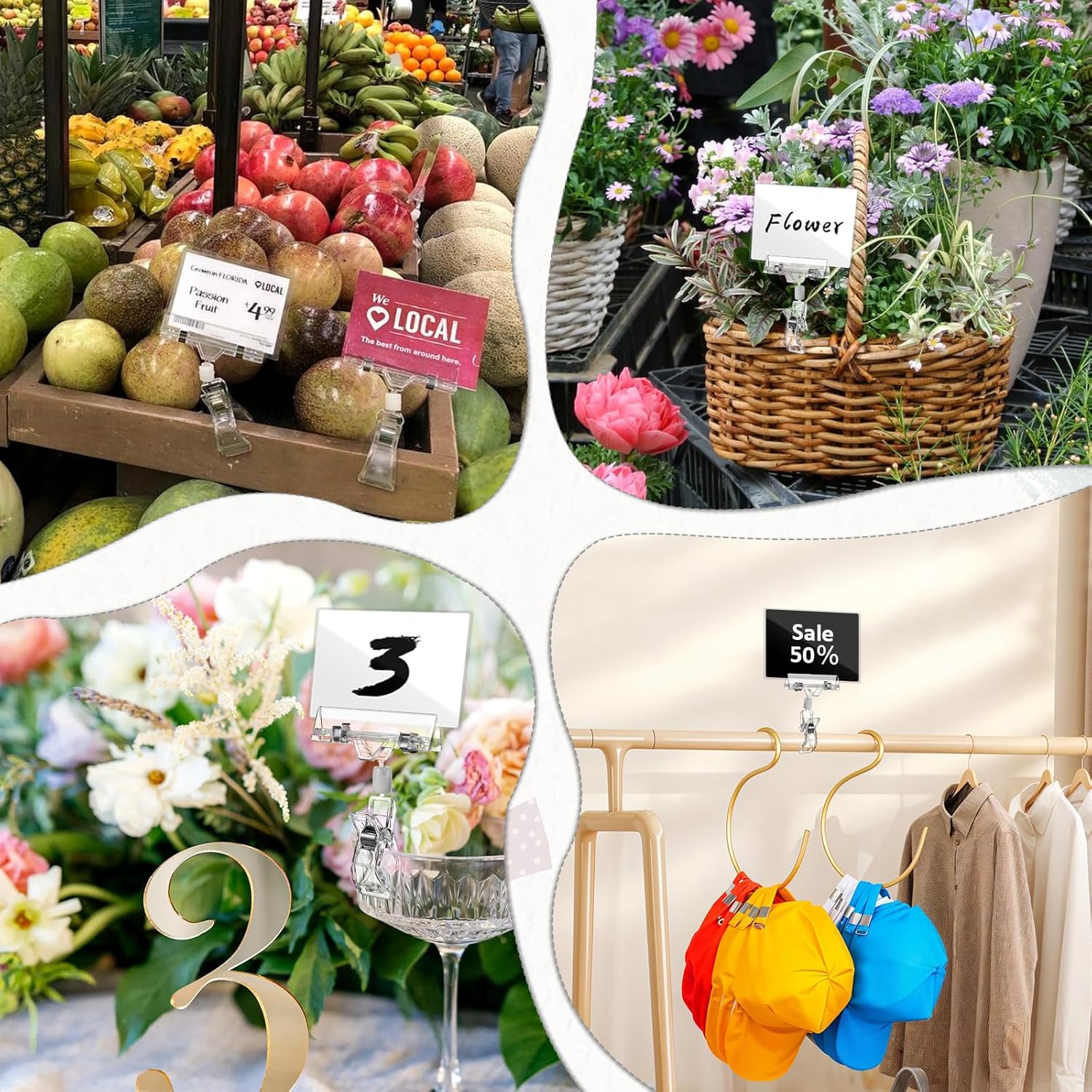 50 PCS Clear Sign Holder Clips Rotatable Double Sided Clip Merchandise Price Display Rack Acrylic Sign Clips Plastic Price Signs Clamps Sale Signs Holders for Retail Rack, Baskets or Cards - Image 7