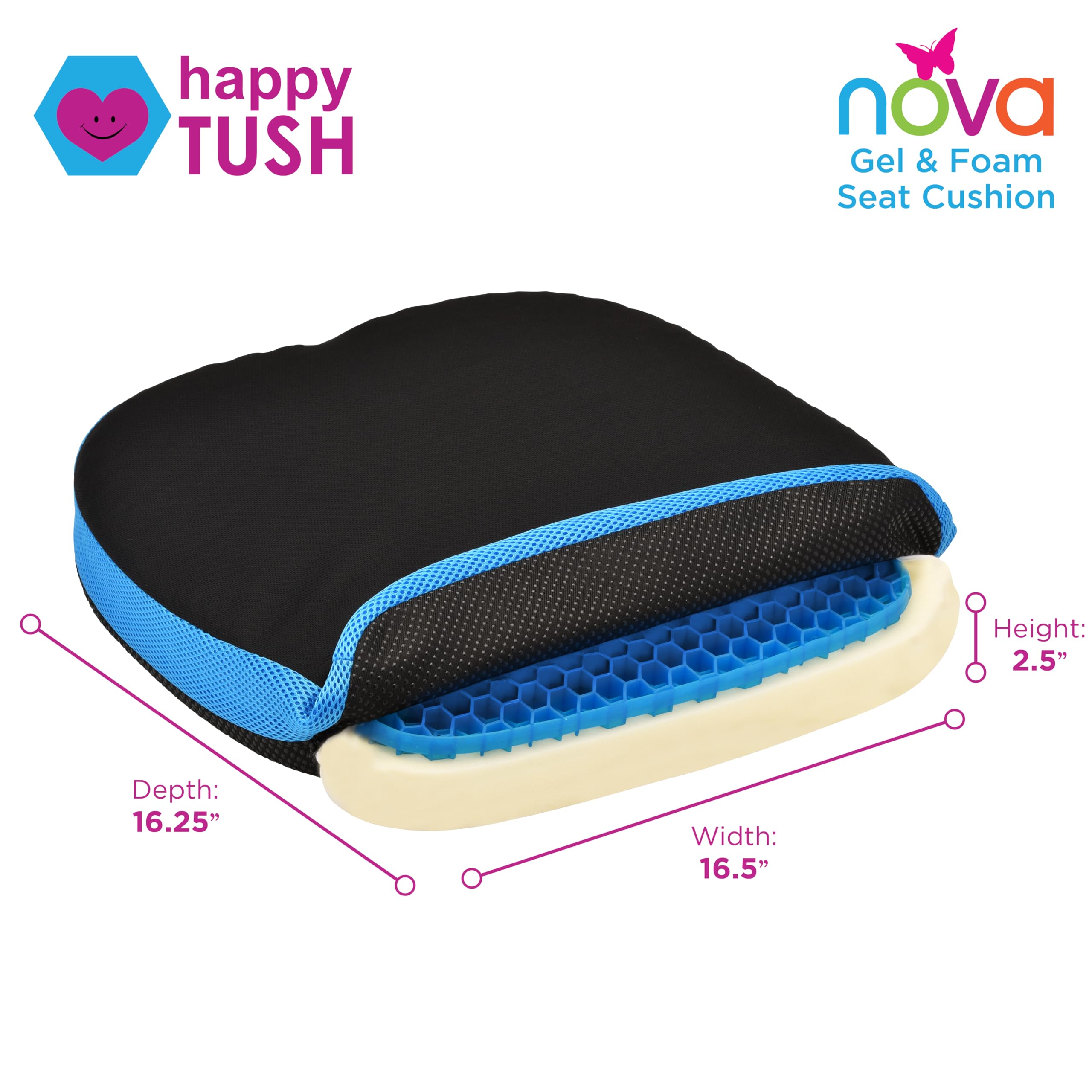 Amazon.com: NOVA Happy Tush Gel Cell & Memory Foam Seat Cushion