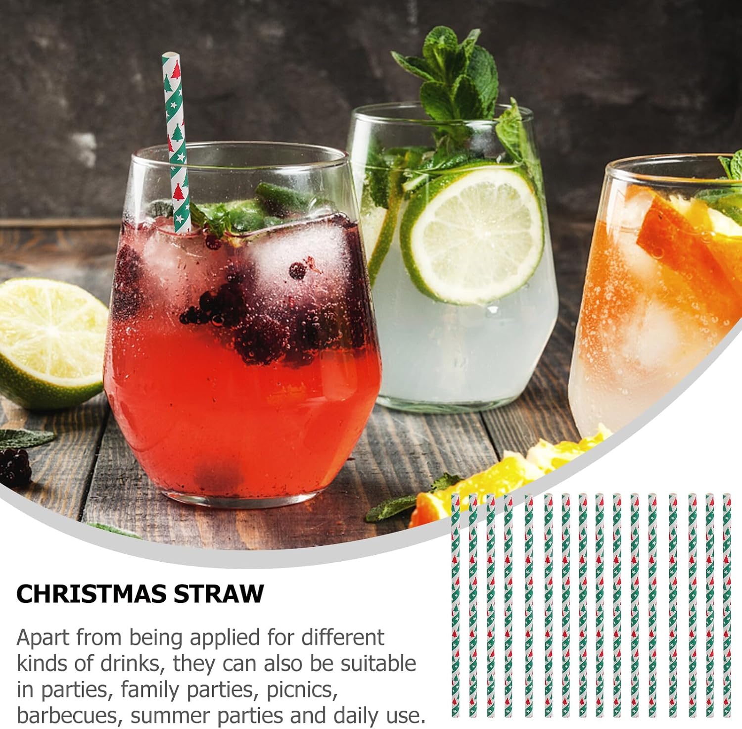 50pcs Green Dots Christmas Paper Straws Disposable Party Supplies Holiday Drinking Straws for Xmas Celebration and Festive Events