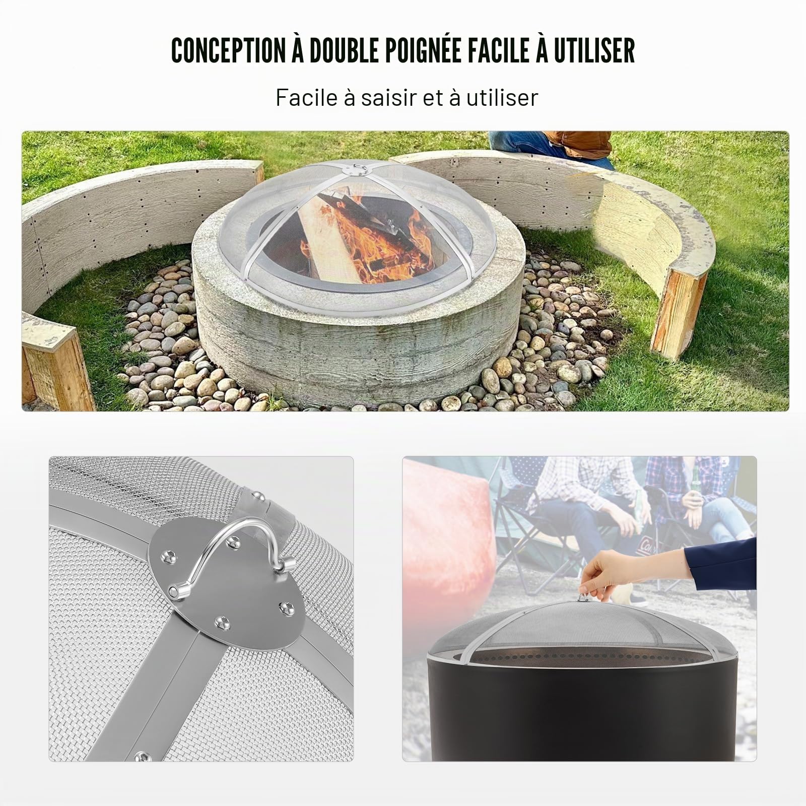 VEVOR Pare-étincelles pour Brasero Extérieur Rond 914 mm Couvercle Grille de Protection Contre Étincelles de Feu en Acier INOX Écran Pare-feu Ouverture Facile avec Accessoires pour Foyer, Patio, Cour