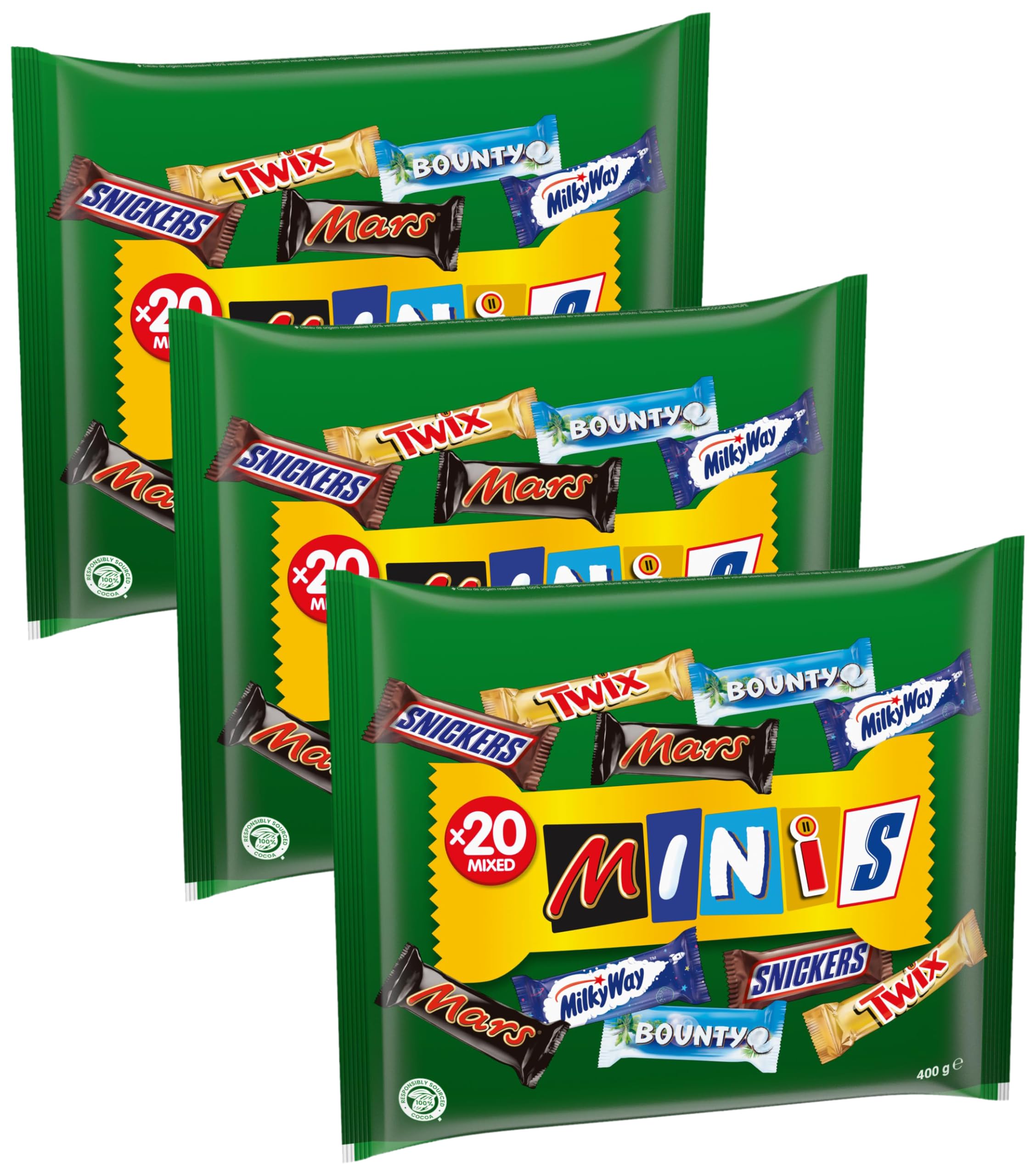 Mars Mixed Minis Beutel, Mars, Snickers, Bounty, Twix, Milky Way, Schokolade Großpackung, eine Packung (1 x 400 g) (Packung mit 3)