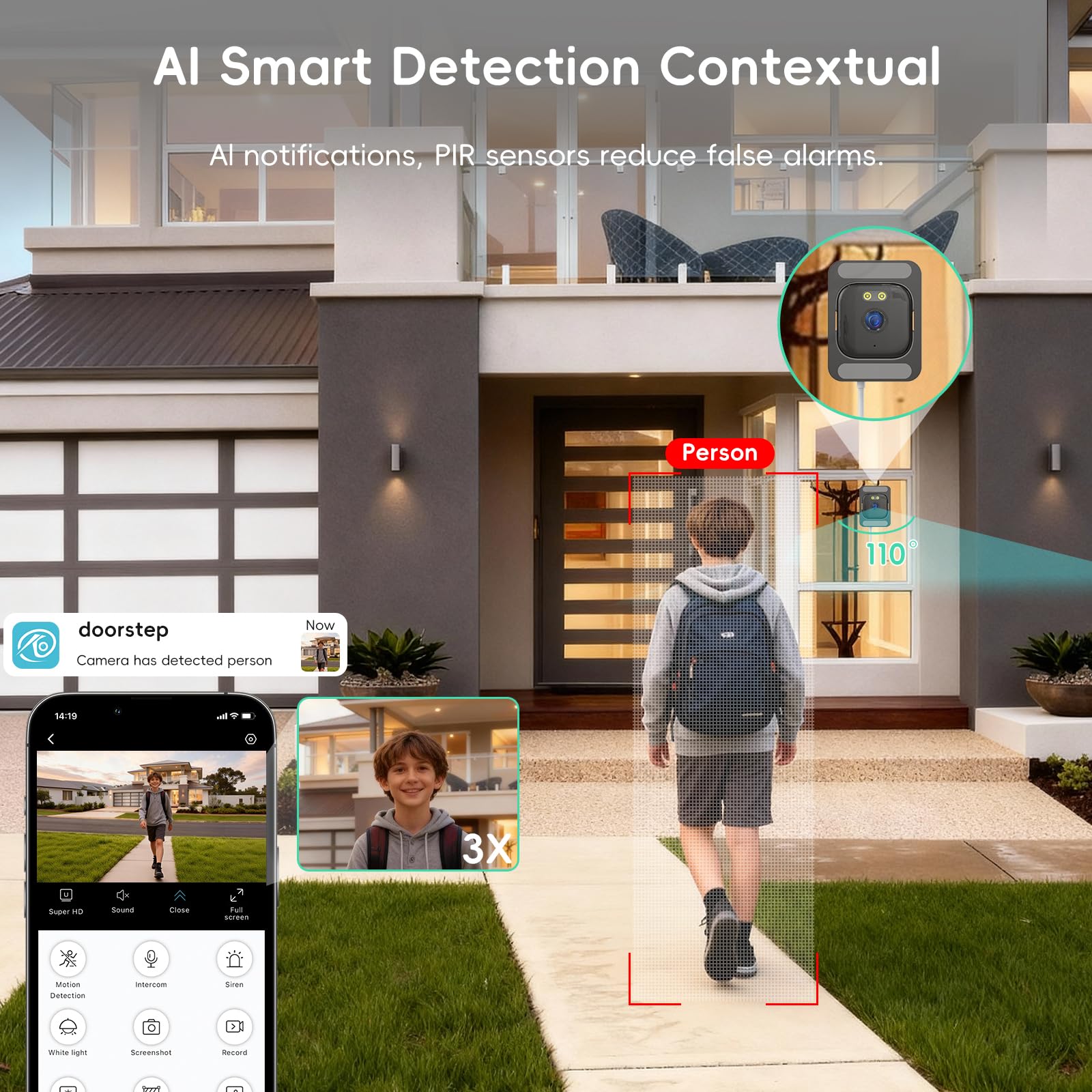 ANYQOO Kamera okienna 3 MP 2K, do użytku wewnątrz i na zewnątrz, do domu, chroMax AI Color Night Vision, wykrywanie ruchu, WiFi 2,4 GHz i 5 GHz, nagrywanie 24/7, łatwa instalacja, 2 szt., biała