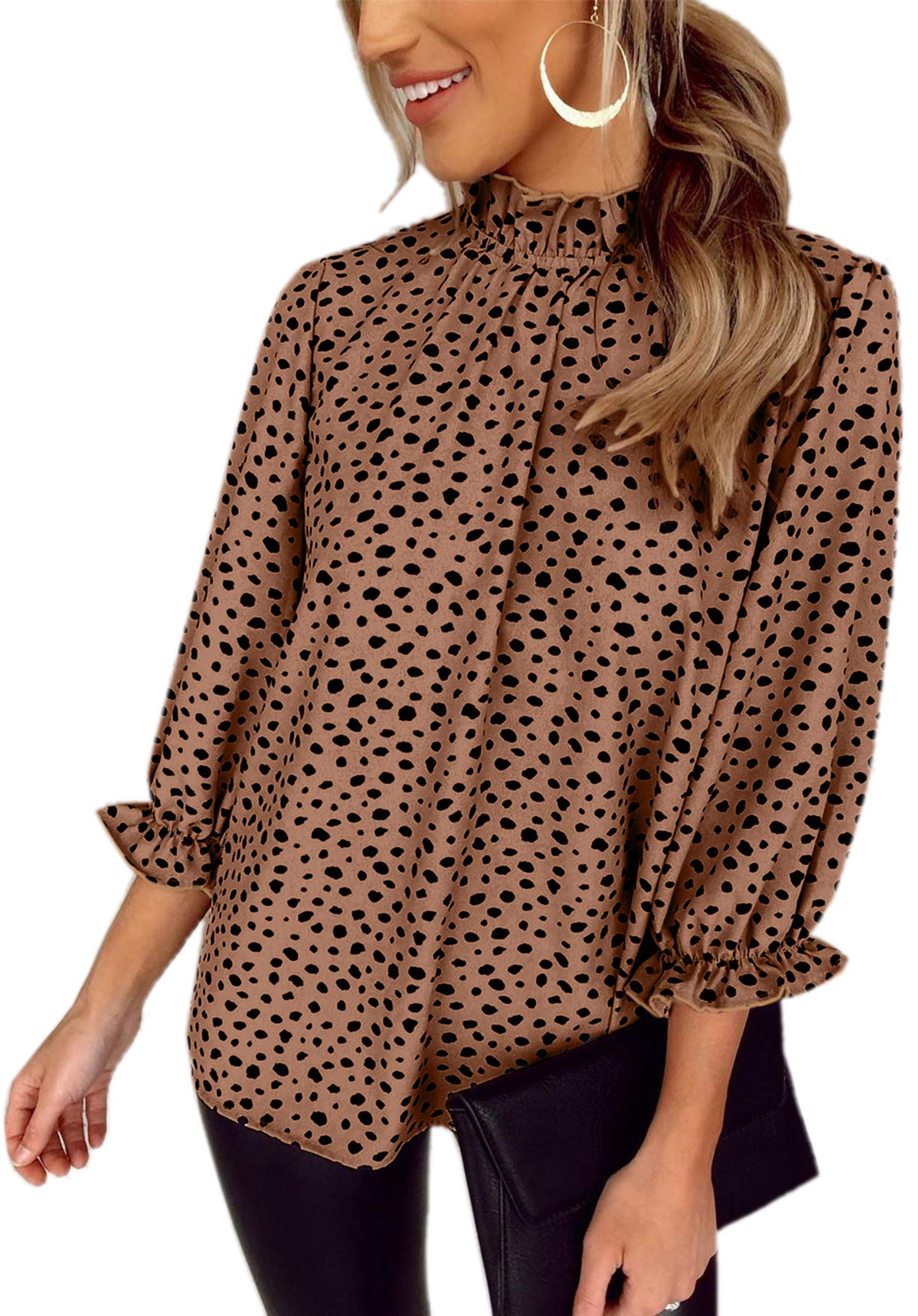 Angashion Women's Tops Casual Floral Print Long Sleeve Ruffle Loose Babydoll Blouse Shirt Tunic Top