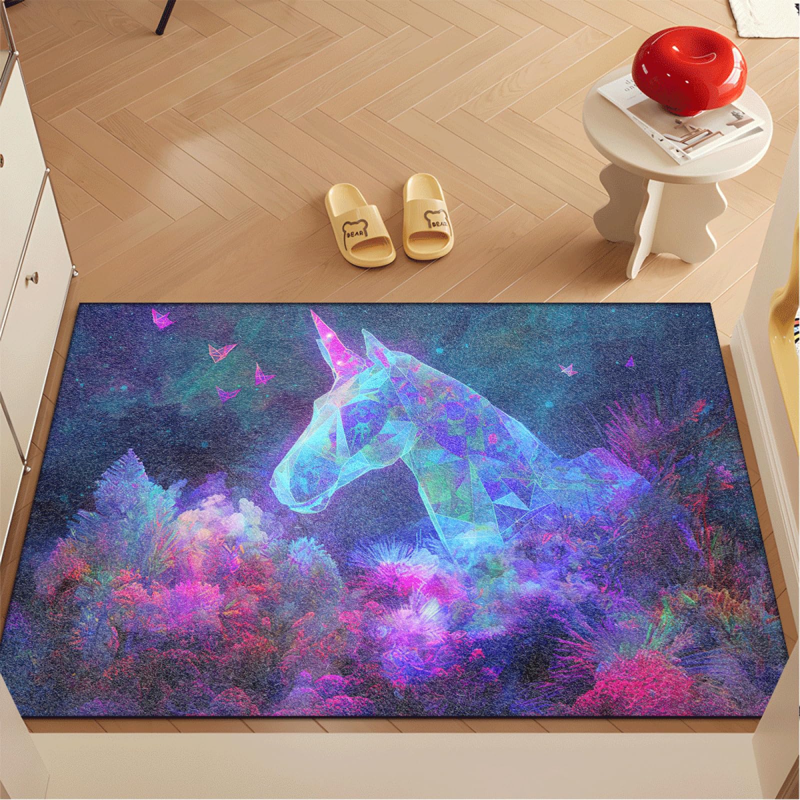 Paillasson Exterieur Entree Licorne Bleue Géométrique Tapis Entree Interieur Facile à Nettoyer Paillasson Interieur Antidérapant Lavable en Machine pour Chambre Cuisine Couloir 80x120 cm
