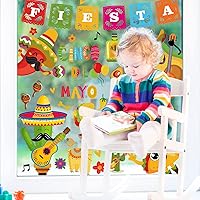 Vista 4 de Whaline Calcomanías para ventana de fiesta mexicana, calcomanías de doble cara para ventana de Cinco de Mayo, calcomanías de PVC para ventana