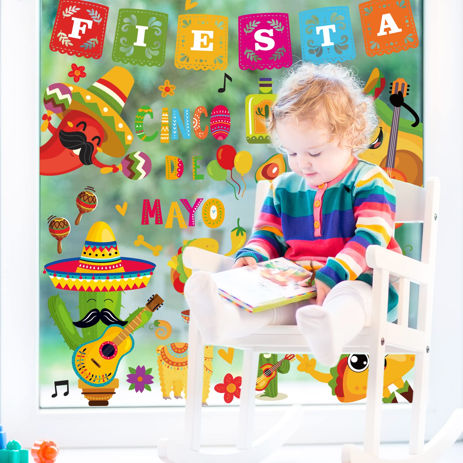 HOWAF Fensteraufkleber – Mexikanische Fiesta, Cinco De Mayo Motive, 30x20 Cm, Statisch Haftend