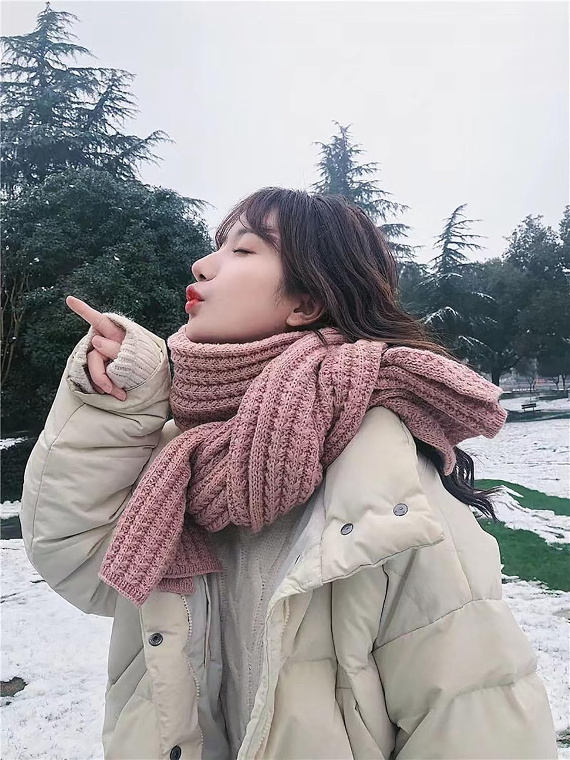 Winter Chunky Knit Scarfs Women's Thick Warm Knit Scarves Soft Long Chunky Knitted Scarf for Outddor Men & Women - Image 7