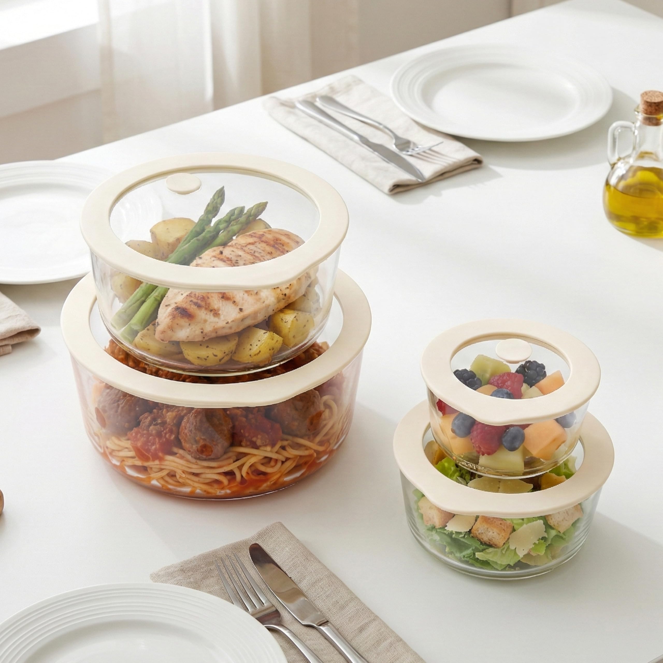 Urban Green Glas-Lebensmittelbehälter-Set mit Glasdeckel, 4 Stück, Meal Prep Container mit Silikonrahmen, luftdichter Deckel, auslaufsicher, 100% plastikfrei