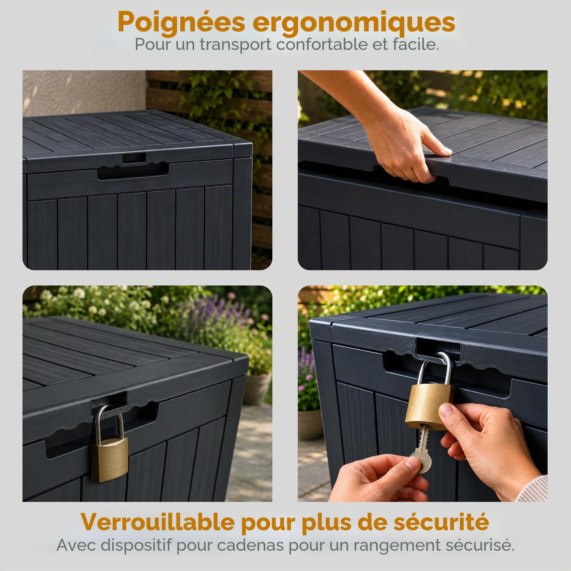 Ondis24 City Cube Boîte en Plastique 110 L Anthracite 55 x 43 x 53 cm