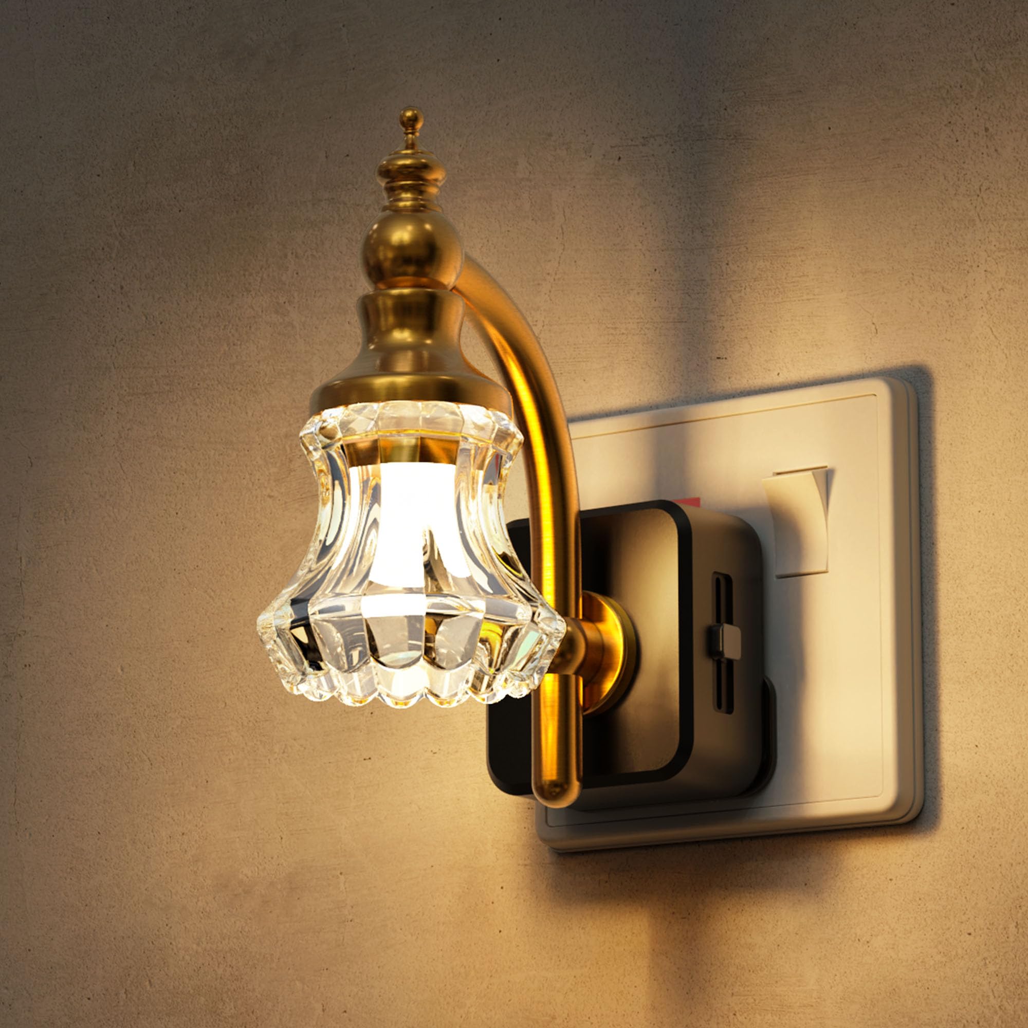 LOHAS-LED Night Light, Night Lights Plug in Wall, Glass Flower LED Nightlight, 0-100 LM Dimmable Nightlights with Dusk to Dawn Sensor, 1W Vintage Plug in Light for Bedroom Hallway Gift Decor, 1 Pack