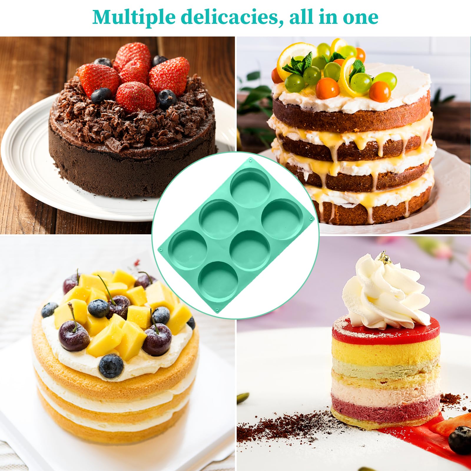 Molde de silicona redondo de 4 pulgadas para hornear, 3 moldes de silicona grandes antiadherentes, molde de hornear de 6 cavidades para sándwiches de desayuno, hamburguesa, huevo, pastel de 5