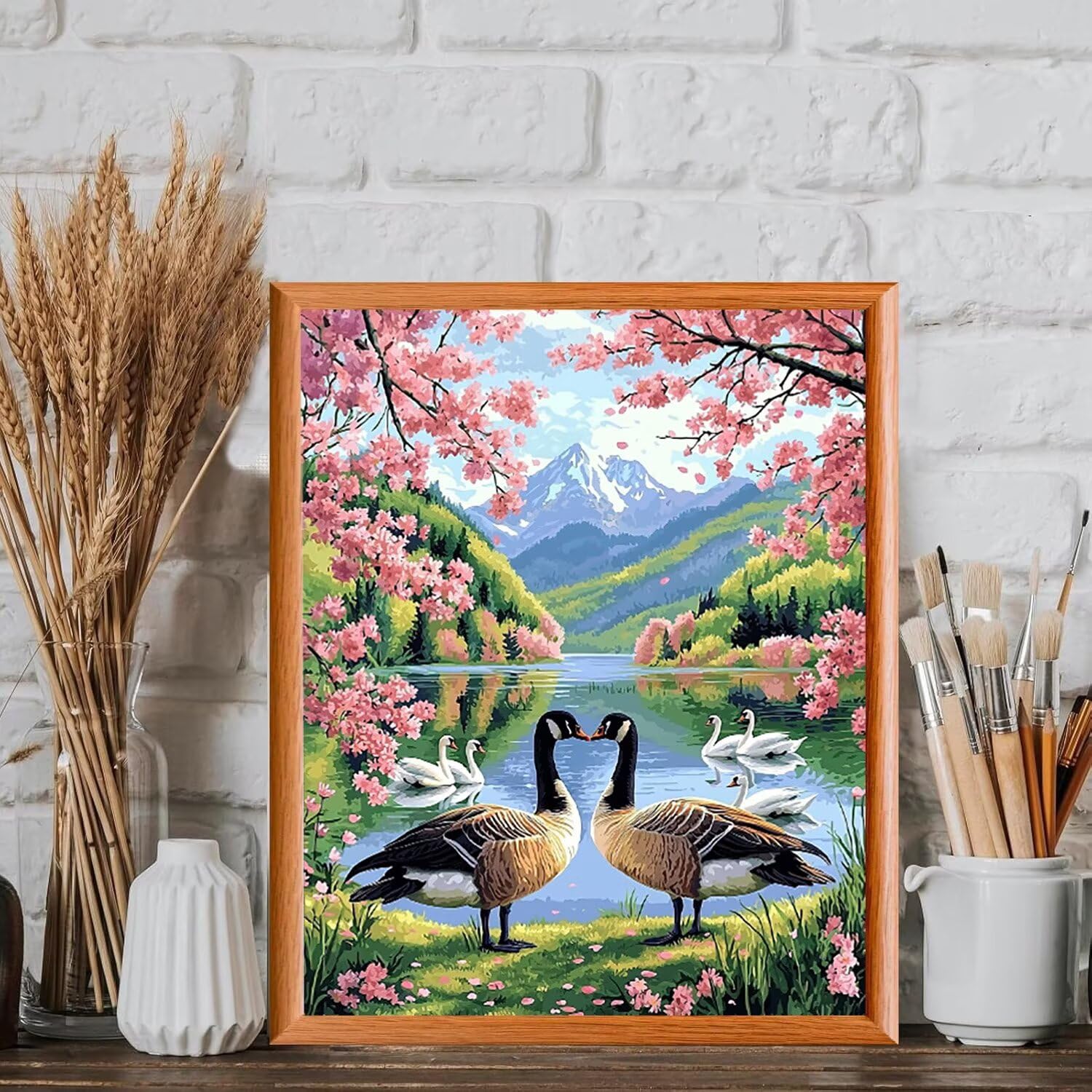 Wildentenlandschaft Malen Nach Zahlen Erwachsene Anfänger, 80x100cm c-261 | Malen nach Zahlen Erwachsene Leinwand Kit, DIY Handgemalt Ölgemälde Set mit 3-Pinseln und Acrylfarbe für Wanddeko,Ohne Rahmen