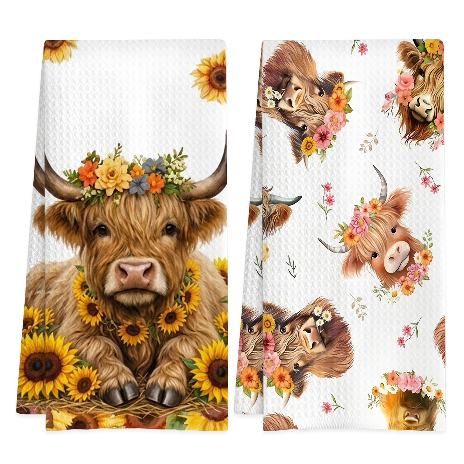 Dei tkeyts 2Pcs Highland Cow Tea Towels for Kitchen Set