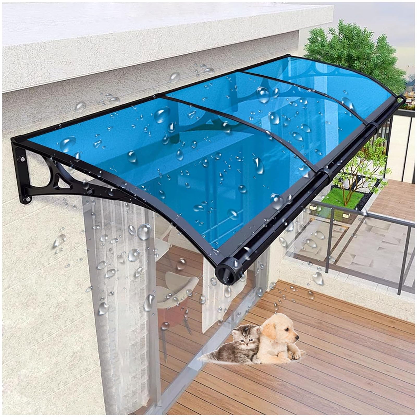 LWJSOCP Sturdy 24x24in Polycarbonate Door Canopy UV & Rain Protection Aw with Aluminum Black Bracket Ideal Patio Shelter for Garden & Porch