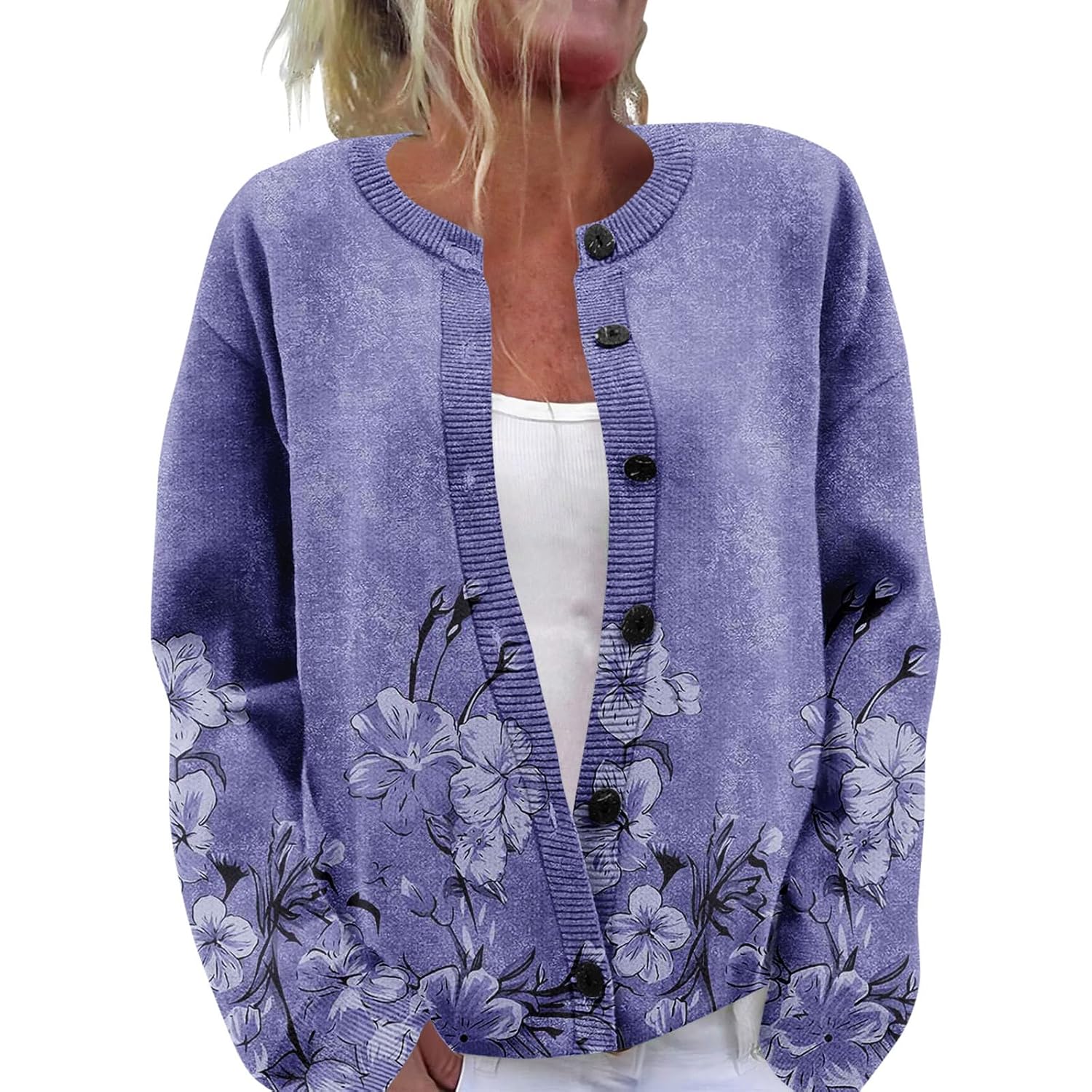 Cardigans for Women Trendy Long Sleeve Open Front Button Down Sweaters Vintage Floral Cable Knit Wear