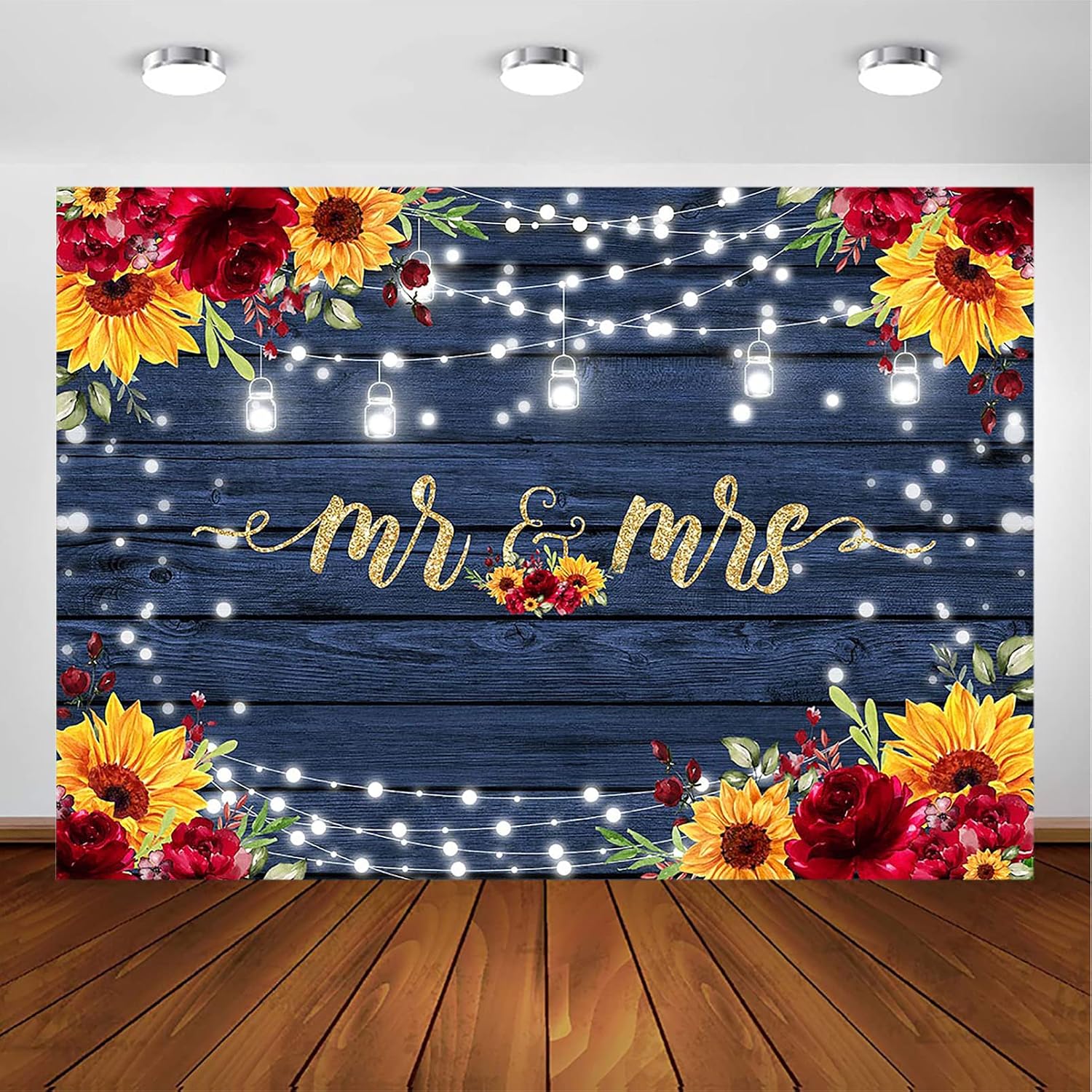 Avezano Burgundy Mr & Mrs Backdrop for Wedding Shower Engagement Party Decorations Rustic Navy Sunflower Fall Wedding Backdrops Navy Wood Mr and Mrs Background (7x5ft)