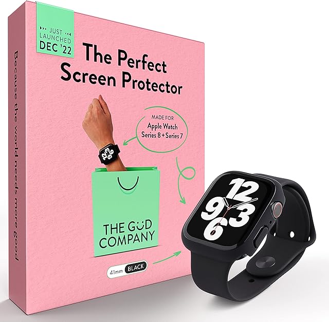 THE GüD COMPANY: The Perfect Screen Protector Made for Apple Watch Series 8 + Series 7, 41mm/45mm, Curved, Available in 5 Colors (Black)