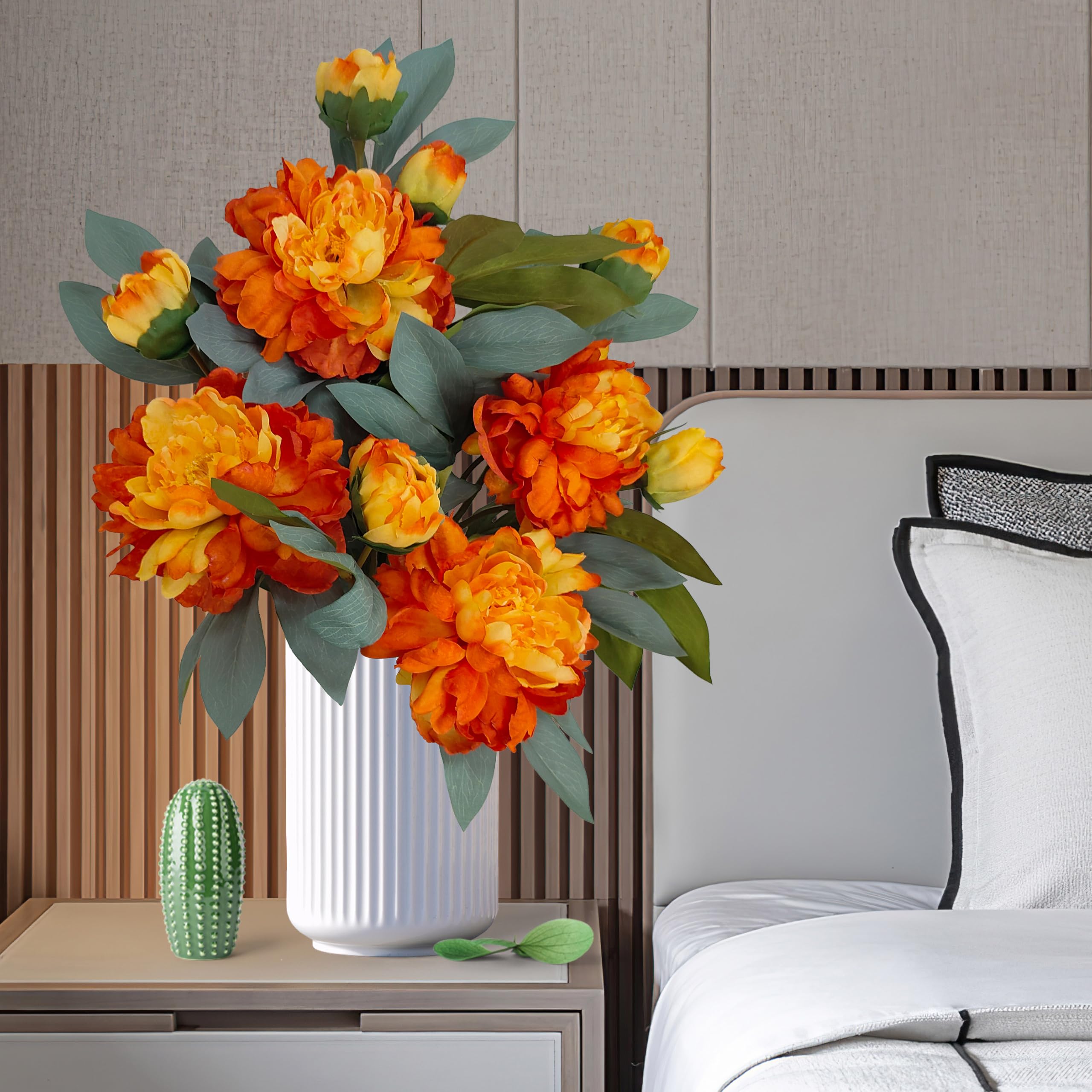 Amazon｜アーティフィプラントオレンジ牡丹造花、本物の茎付きフェイク