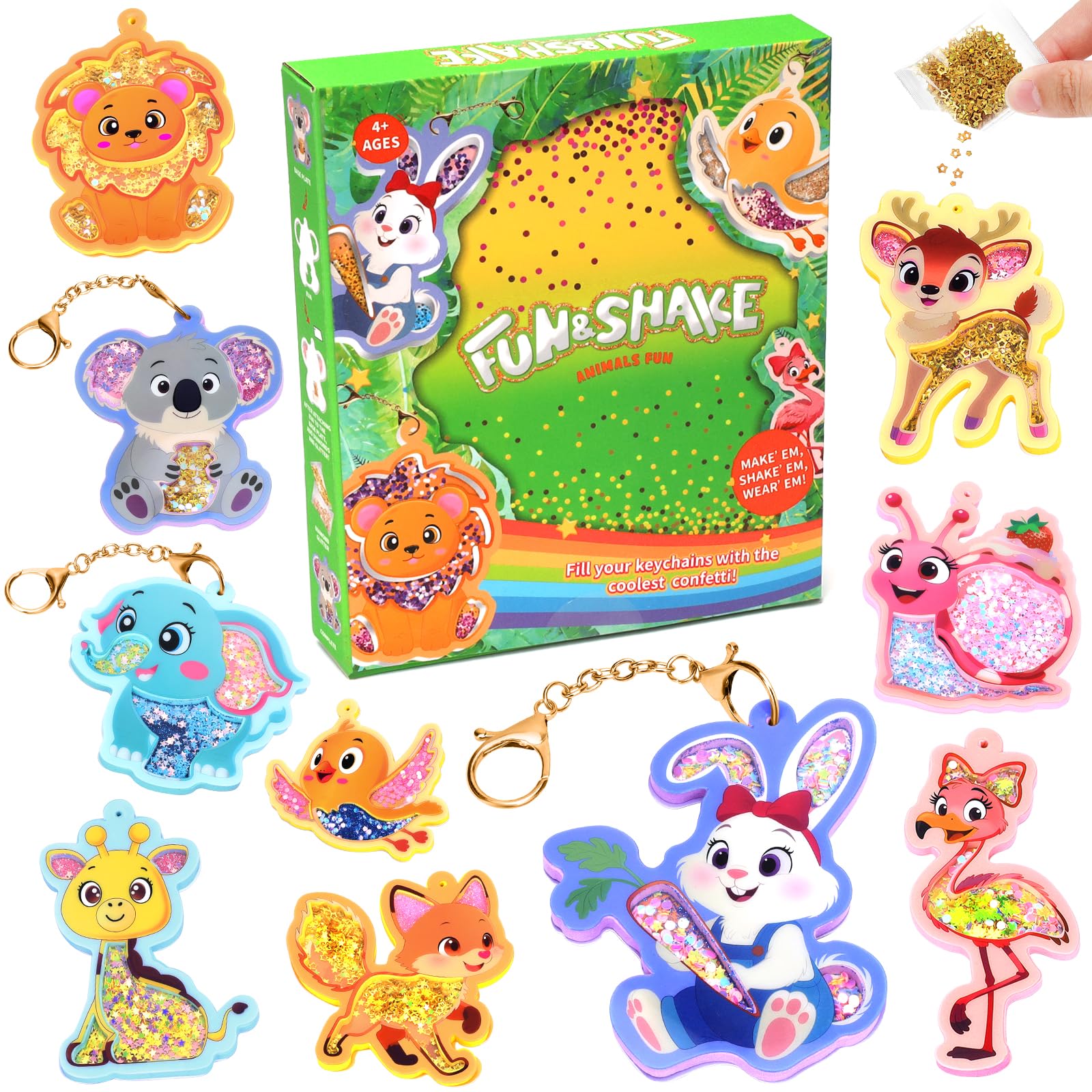 WhizWinks Animals Craft Kits for Kids - Mess-Free Glitter Arts and Crafts with Keychains, Creative DIY Travel Toys, Birthday Present Gifts for 5 6 7 8 9 Year Old Boys Girls