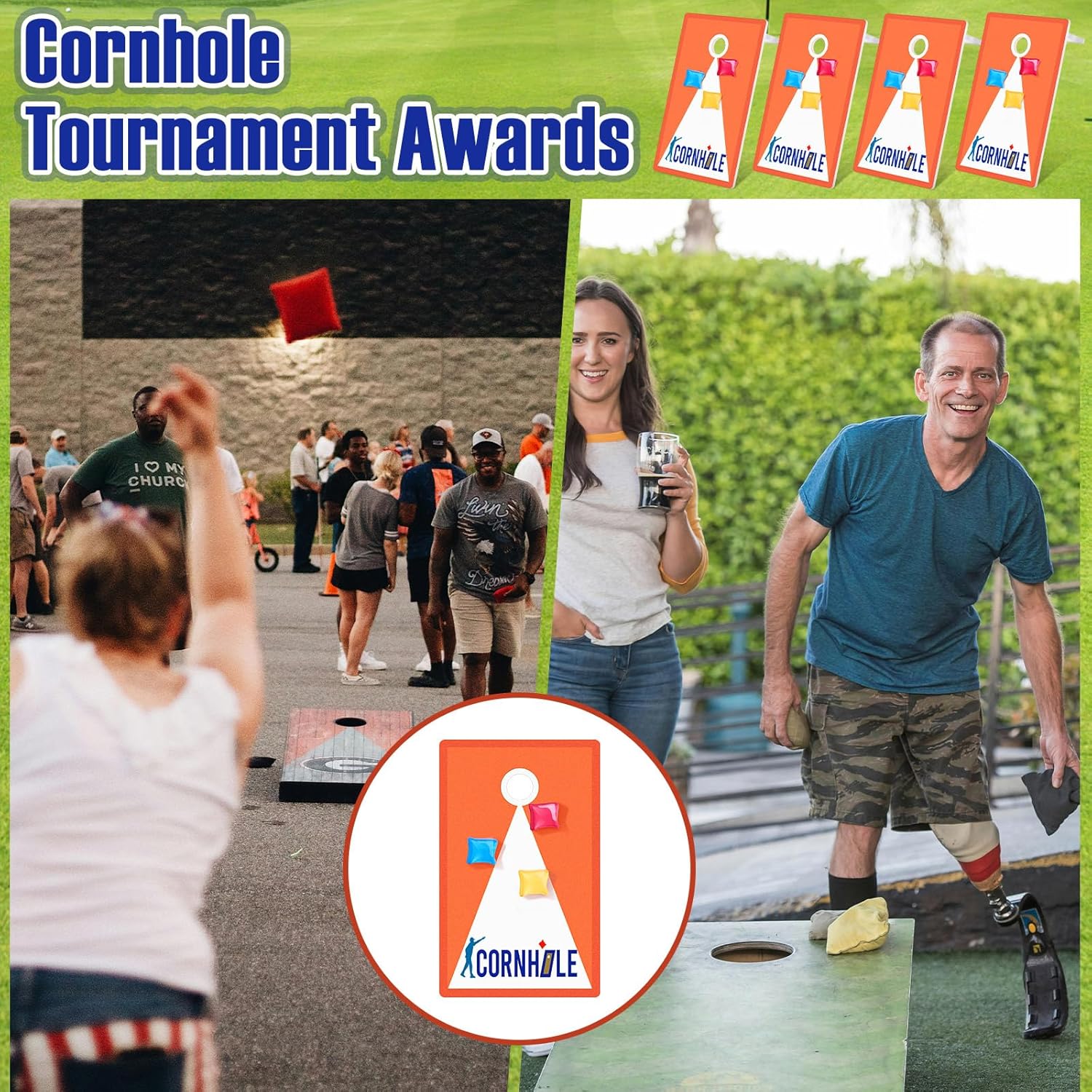 Weysat 4 Pack Cornhole Trophy Acrylic Cornhole Tournament Award Funny Medals Bulk Plaques Team Prize Gifts for Team Events Sports Contest Competition