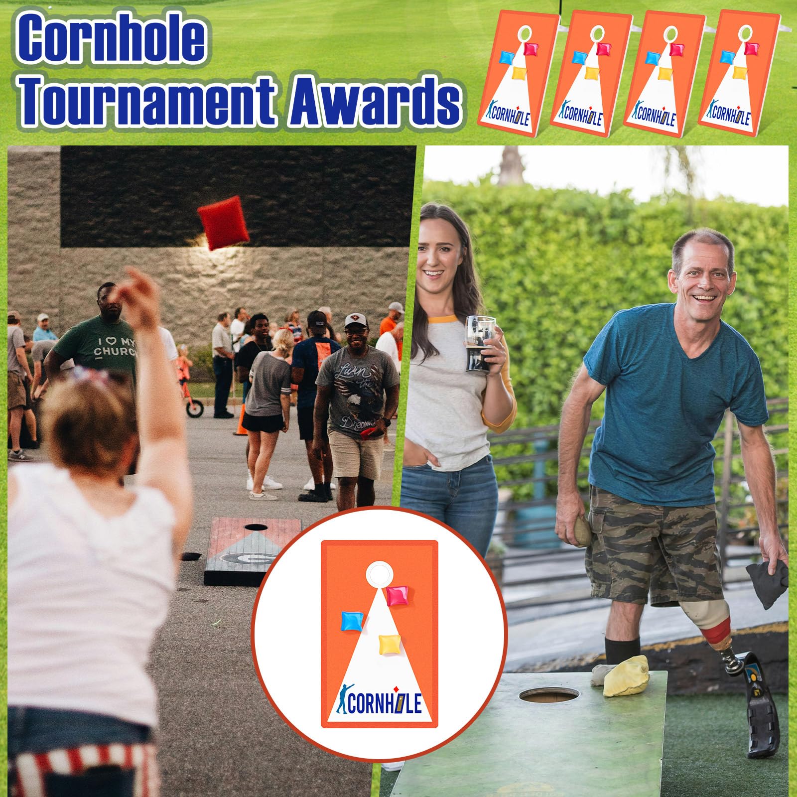 Weysat Paquete de 4 medallas divertidas de acrílico Cornhole Trophy para torneo de Cornhole, placas a granel, premios de equipo, regalos para eventos de equipo, concursos deportivos, competición