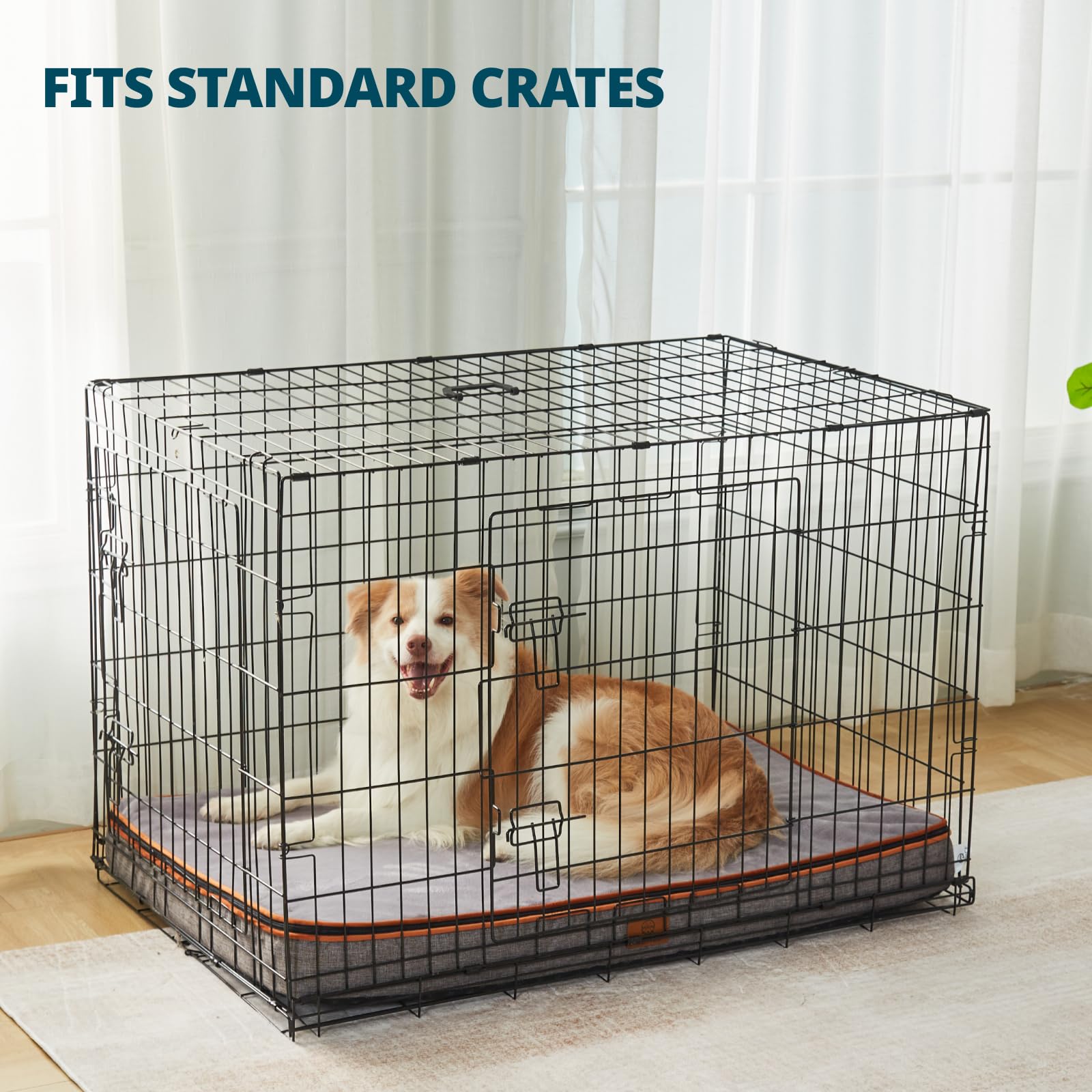 LIORCE Cama XXL para perros extragrandes, camas ortopédicas jumbo para jaula de 48 pulgadas con funda extraíble lavable, alfombrilla de espuma de huevo refrescante para mascotas con forro impermeable,